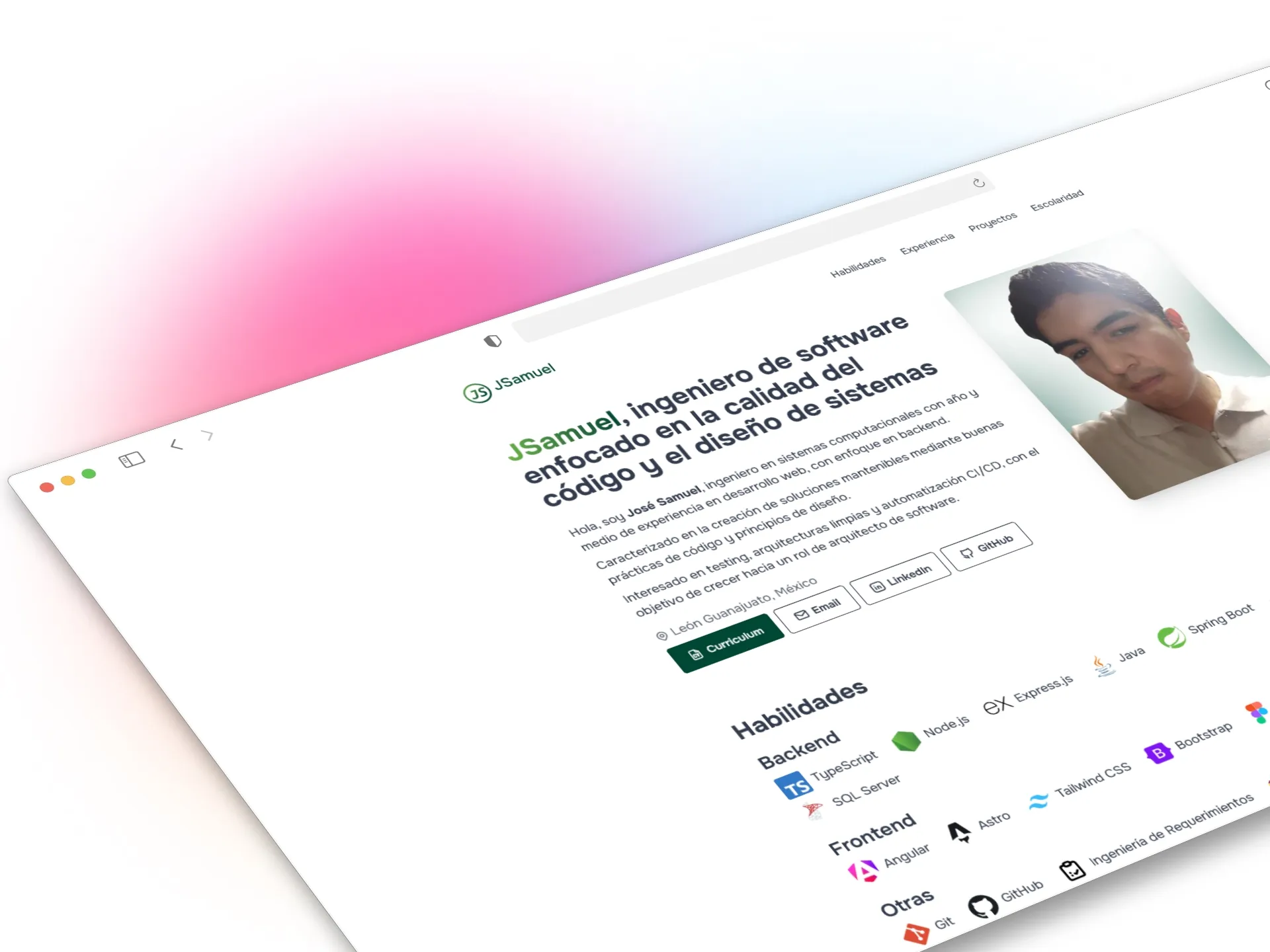 Captura de pantalla del proyecto Mi portafolio web